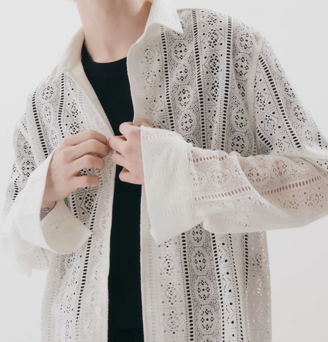 트립르센스 패턴 크로셰 셔츠 화이트 라지 상품이미지2