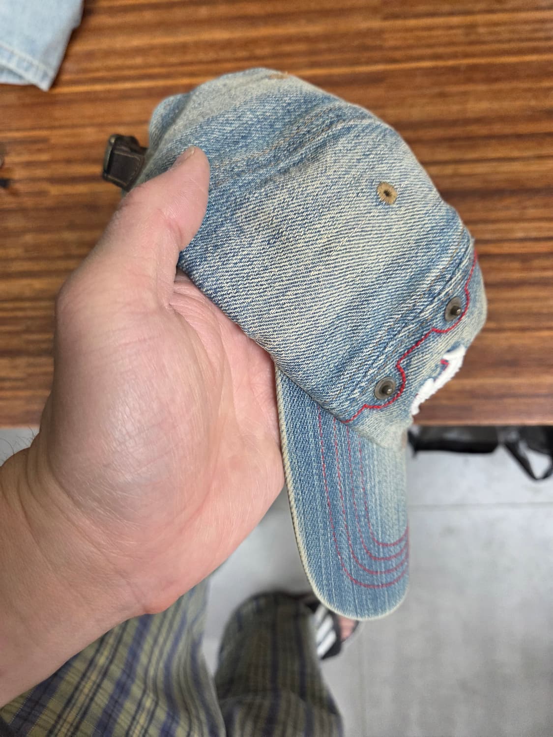 본더치 빈티지 가죽 스트랩 데님 모자 프리 상품이미지2