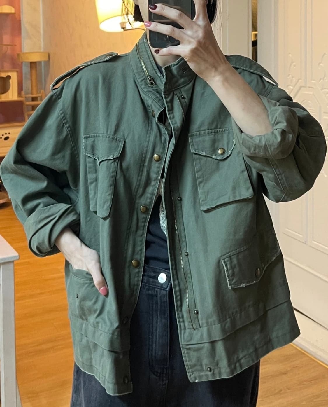 자라 Zara 베이직 오버핏카키 야상 자켓 /L 상품이미지1