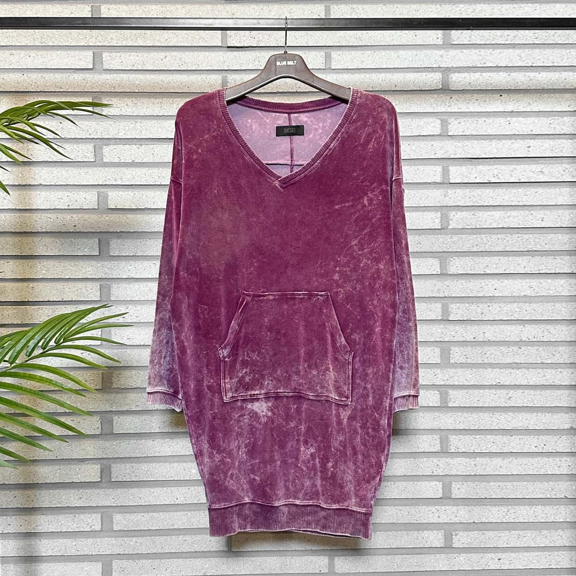 DIESEL 디젤 벨벳 미니 원피스 브이넥 캥거루 포켓 디테일 핑크 상품이미지2