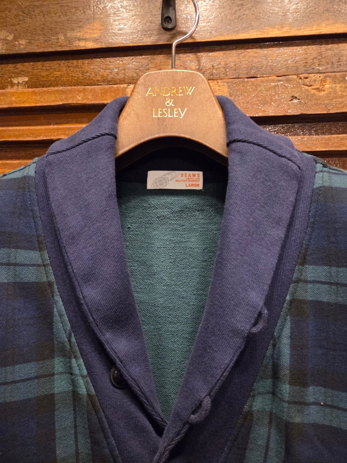 빔스 블랙와치패턴 숄칼라 카디건  상품이미지8