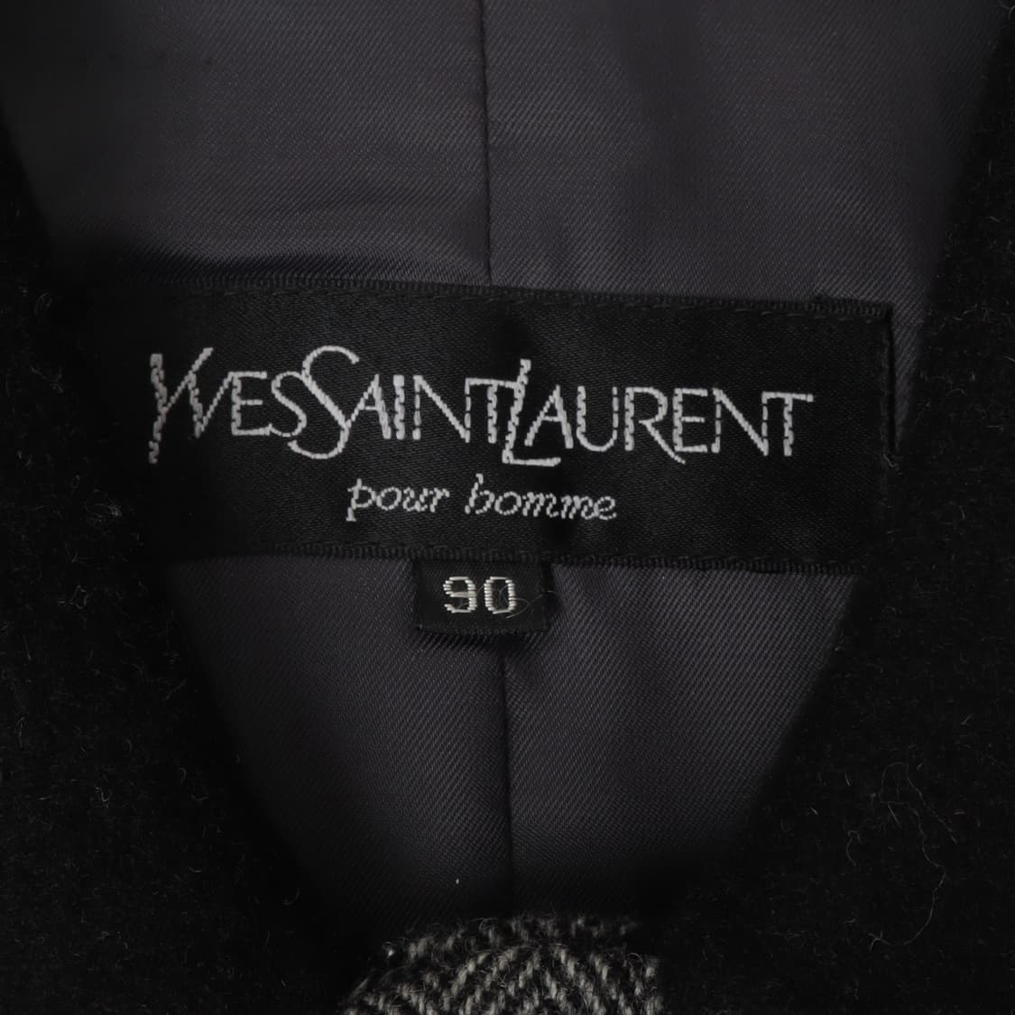 입생로랑 헤링본 배색 카라 울 앙고라 하프 코트 상품이미지8