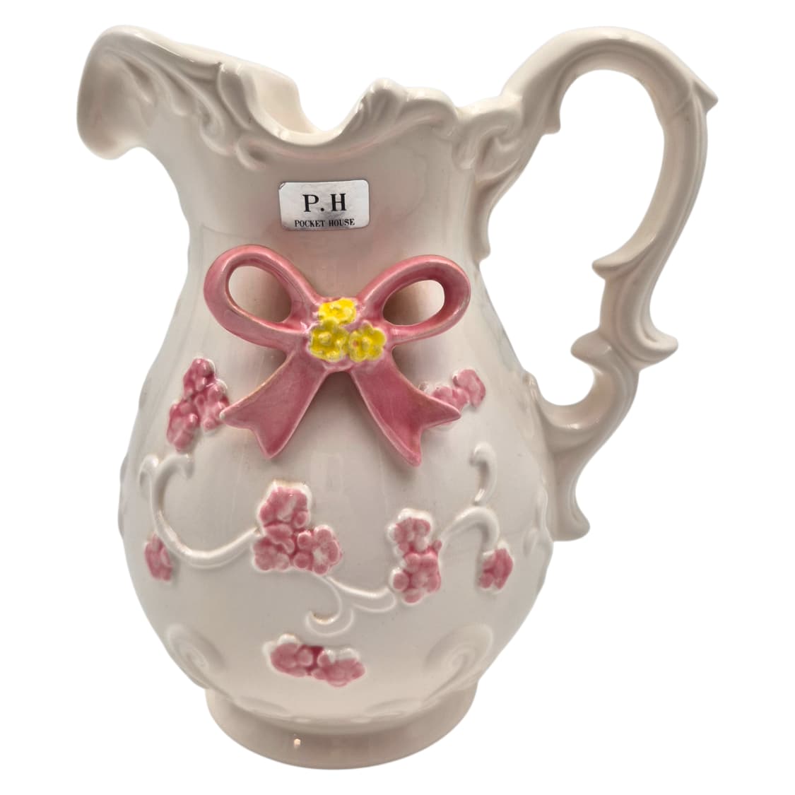 70s 포셀린 리본 꽃포지 저그 도자기 화병 상품이미지1