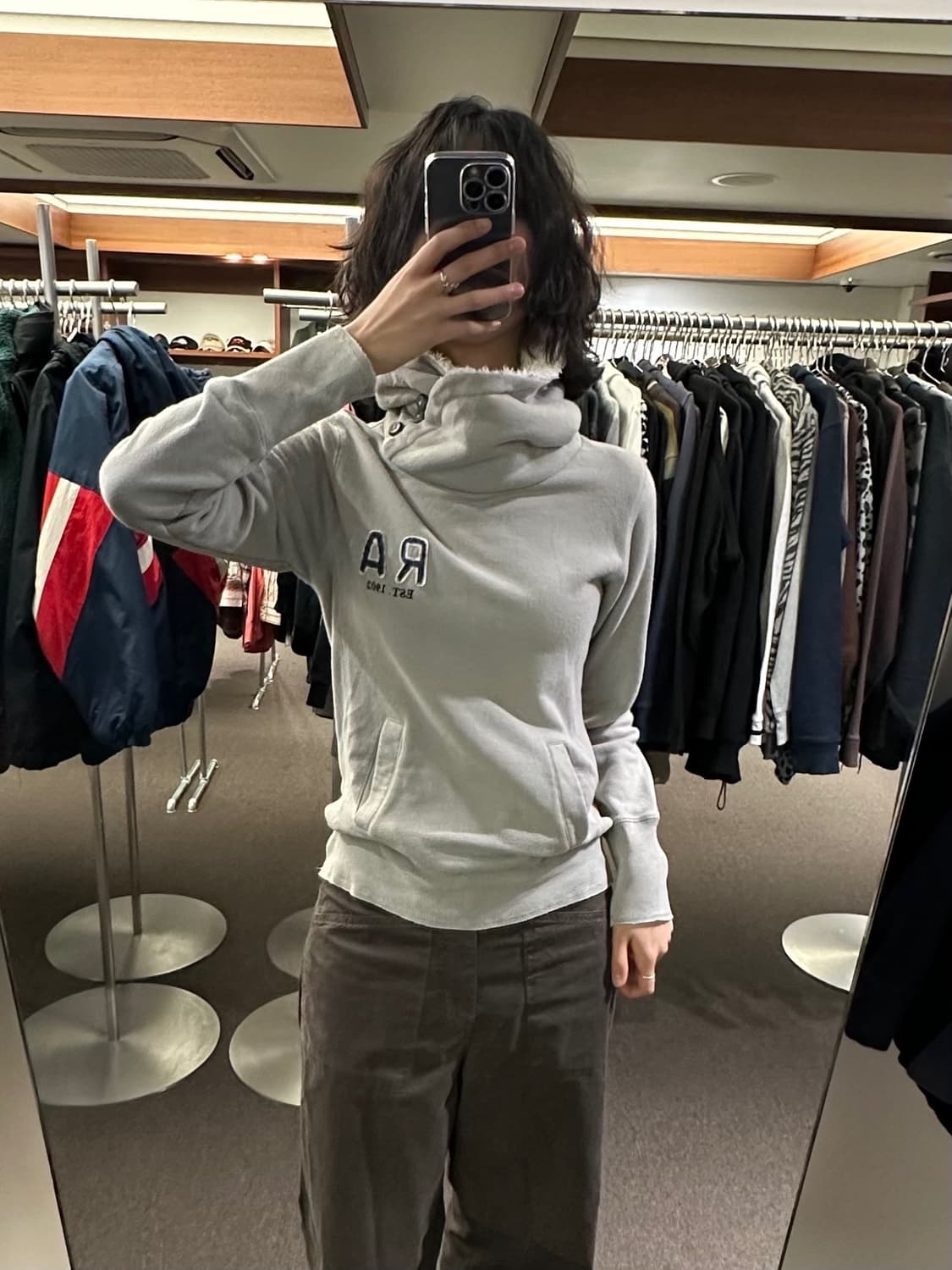 M)러셀 애슬레틱 빈티지 여성 넥버튼 디테일 플리스 후디 상품이미지1