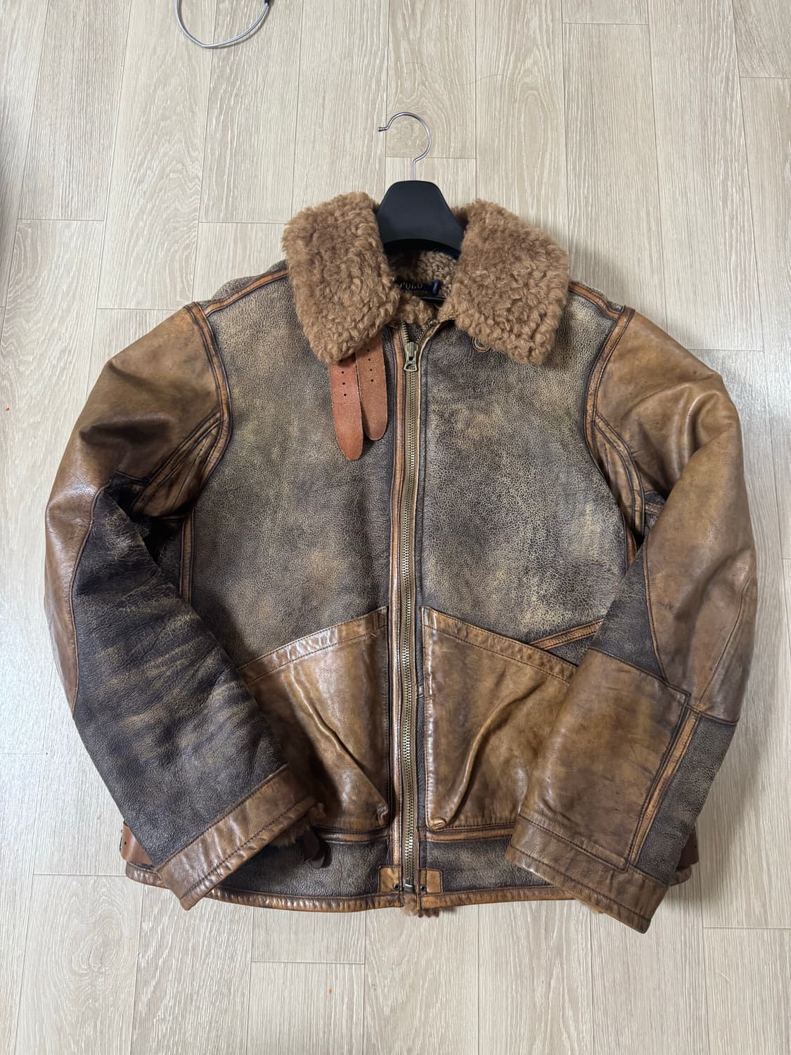 L (14FW) 폴로 랄프로렌 b-3 무스탕 가죽 자켓 브라운 상품이미지1