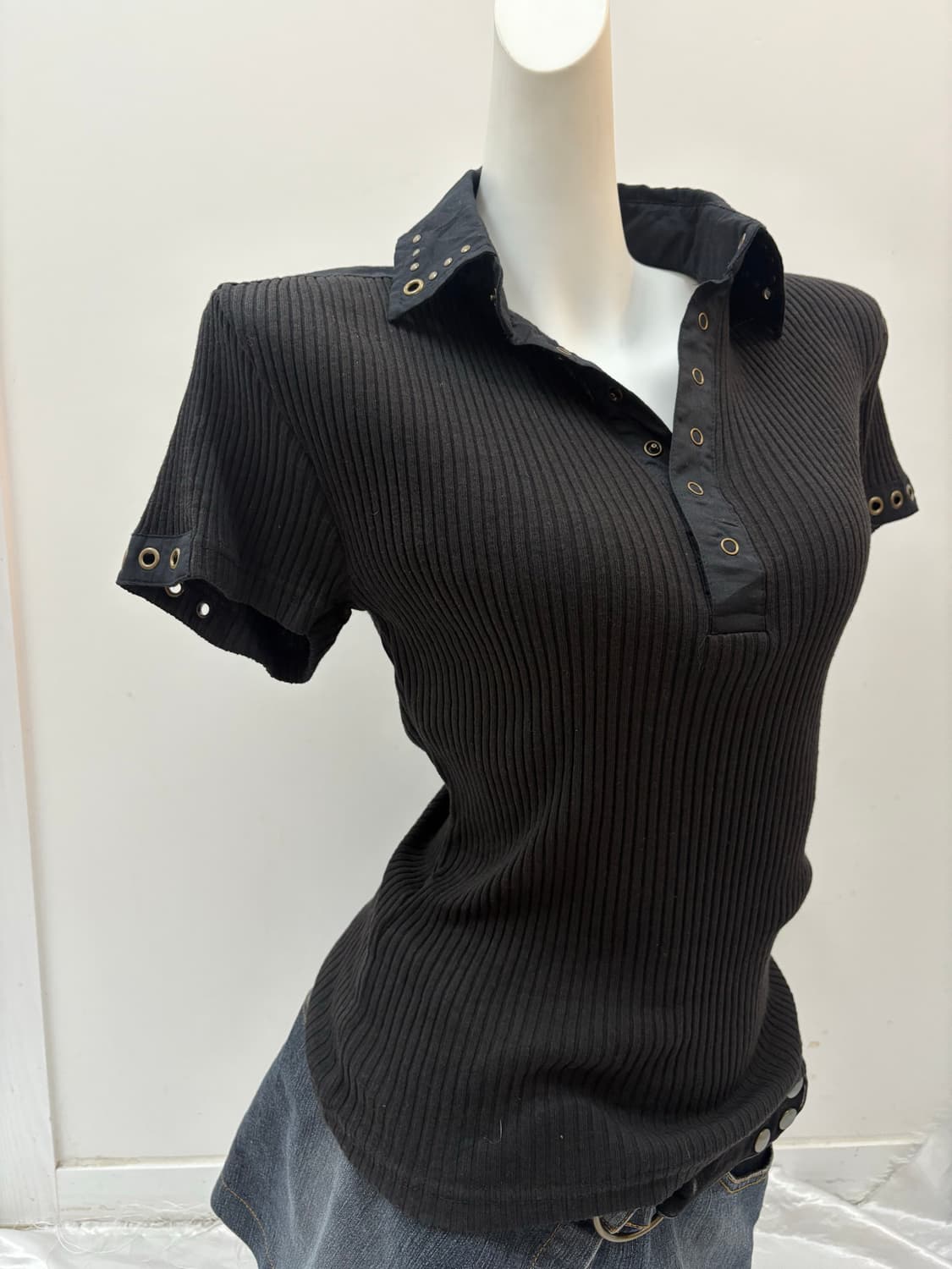 Y2K 블랙 골지 반팔 상품이미지1