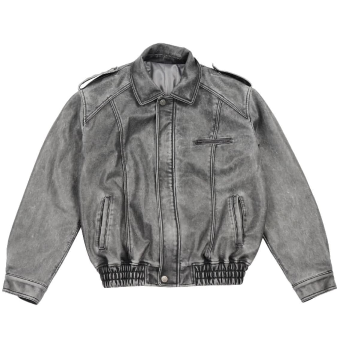 시너진 빈티지 레더 붐버 자켓 그레이 상품이미지1