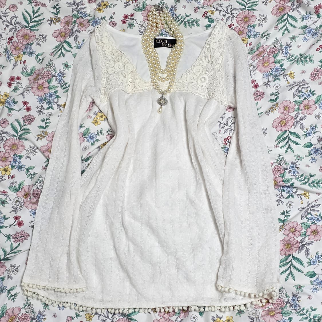 세실맥비 일본빈티지)화이트 갸루 오리엔탈 모리걸 니트슬리브 상품이미지1