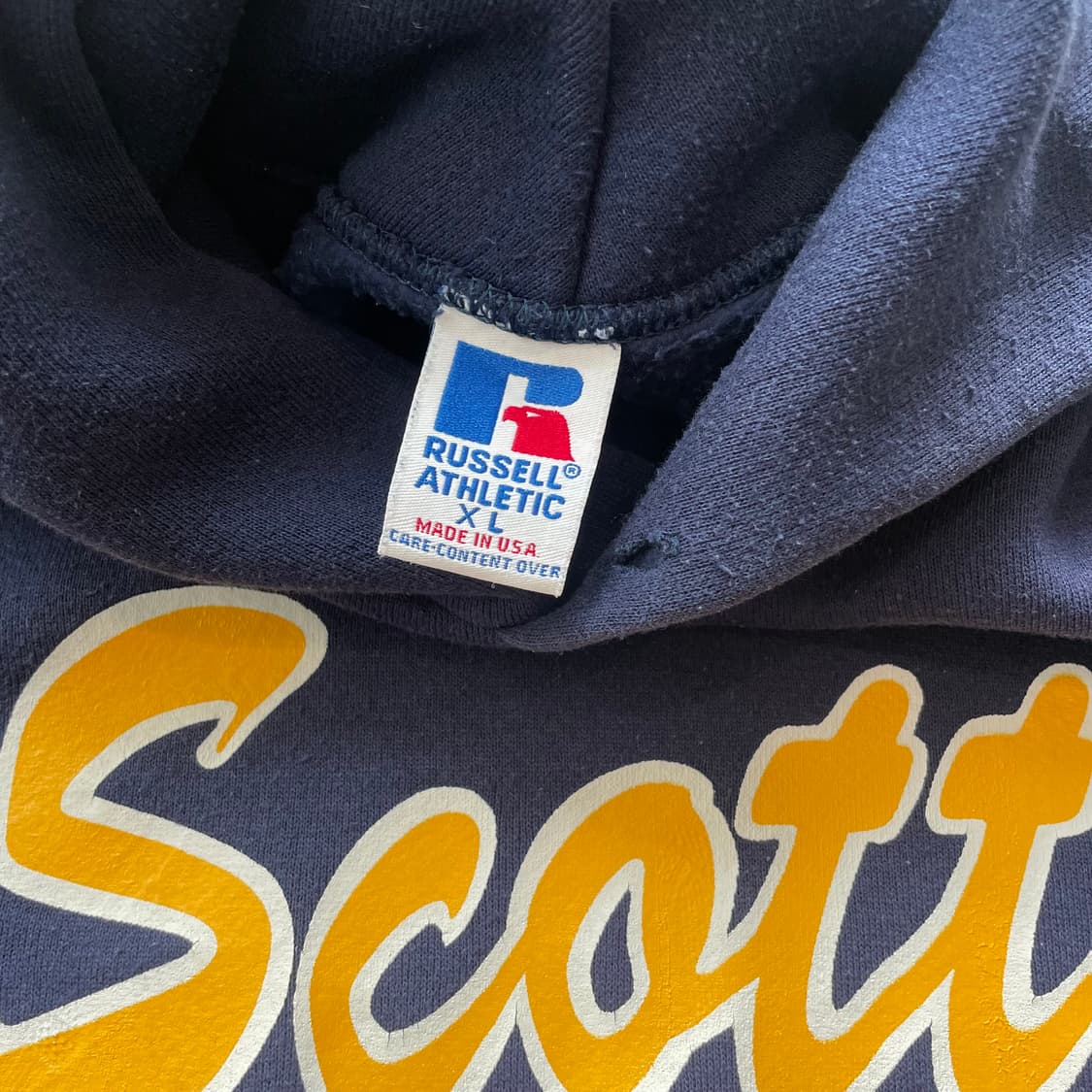 빈티지  러셀 애슬레틱 후드 네이비(옐로) made in usa  상품이미지3