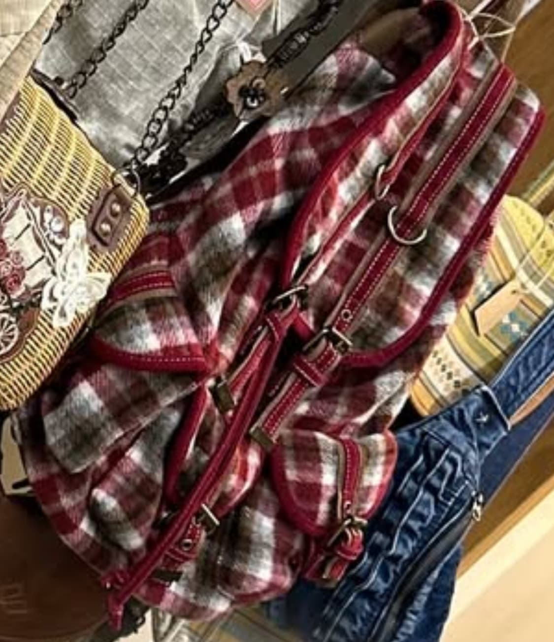 일본빈티지 레드 체크 백팩 가방 상품이미지1