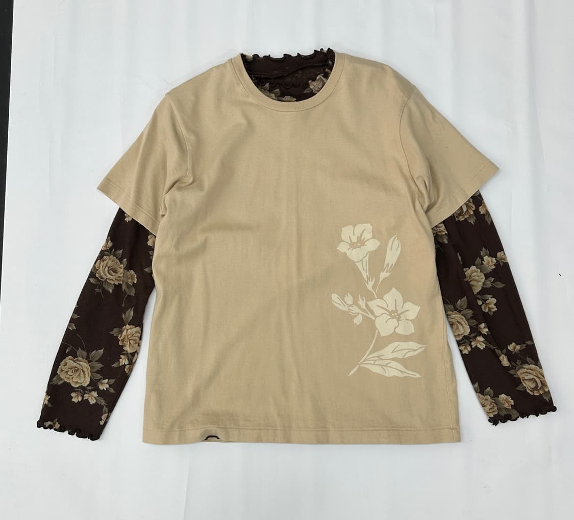 🤎하구미의 에스닉 코디세트🤎브라운 베이지 플라워 레이어드 반팔 상품이미지2