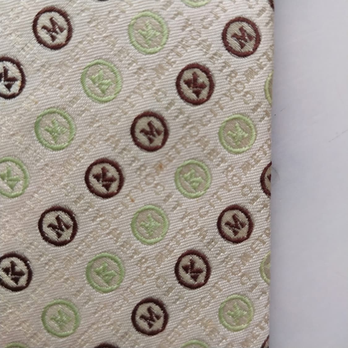 메트로시티 M 자수 패턴 아이보리 넥타이 9.7cm A등급 K1611
 상품이미지10