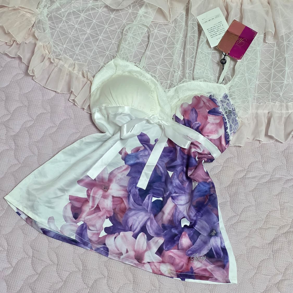 RADY 일본빈티지)히메오네갸루 플로럴 레이스 슬립슬리브리스섹시홈웨어 상품이미지3