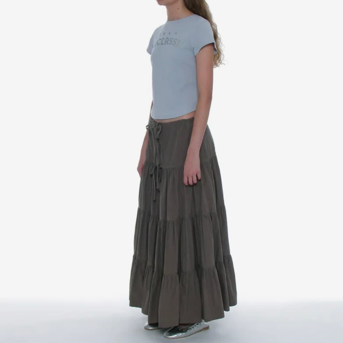 파르티멘토우먼 보우 스트랩 셔링 티어드 맥시 스커트 상품이미지3