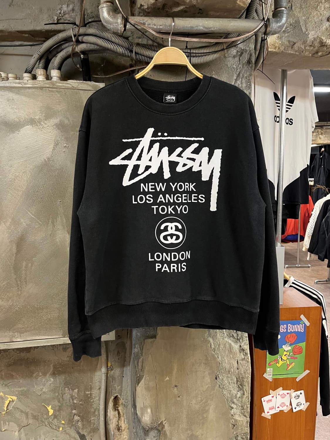 스투시 월드투어 기모 맨투맨 블랙 L #csz2188 상품이미지1