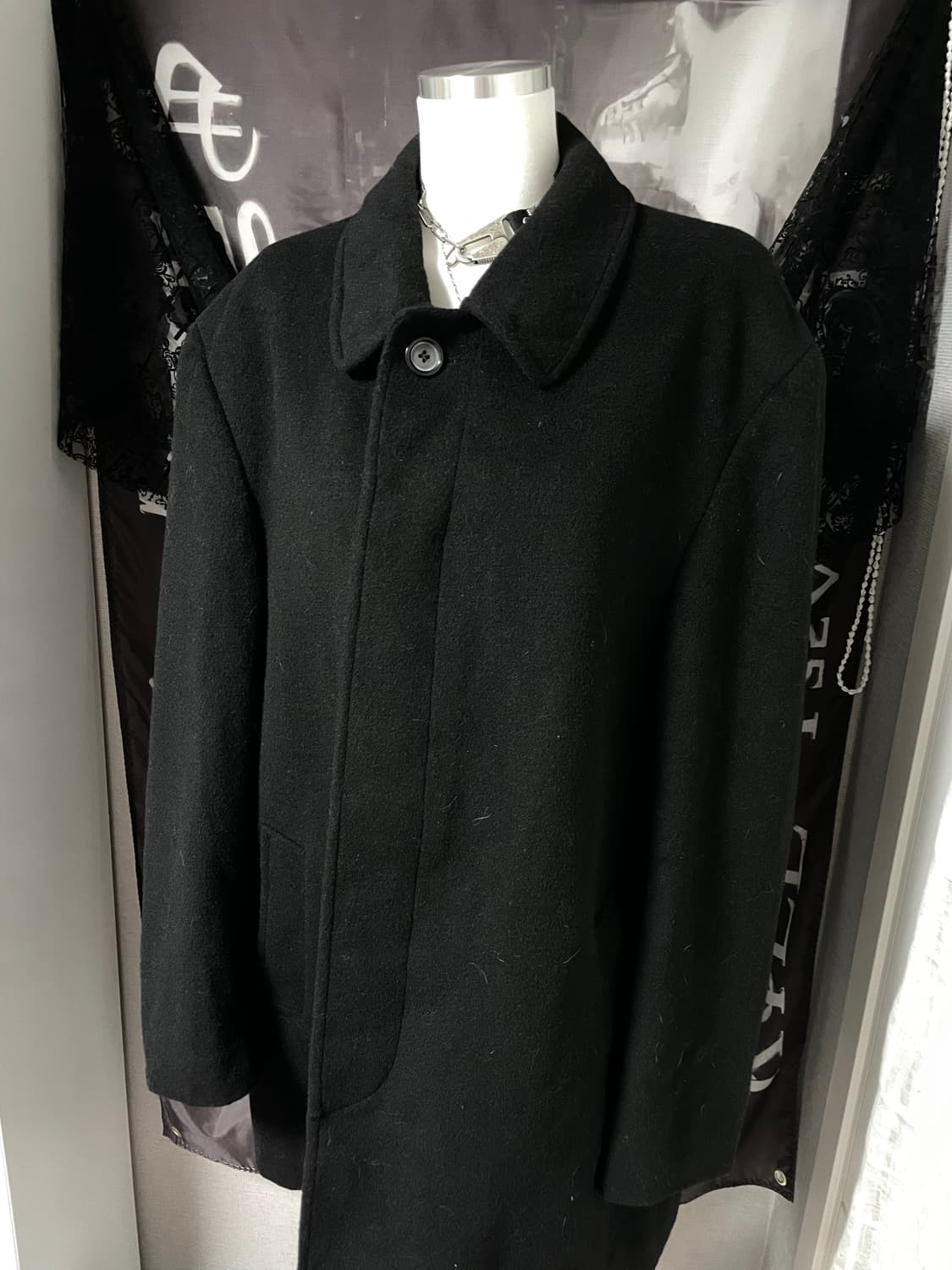 로렌 랄프로렌 울 혼방 빈티지 발마칸 하프코트 블랙 유니섹스꼼데요지캐피탈 상품이미지2