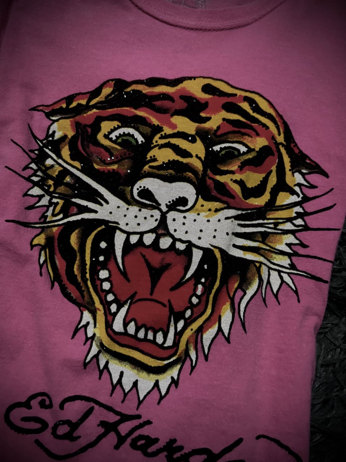 Ed Hardy 타이거 큐빅 레터링 핑크 반팔 티셔츠 상품이미지5