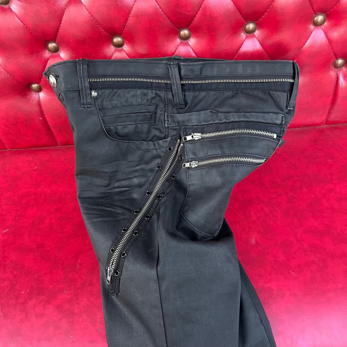 Lovelessism 지퍼 본디지 블랙 코티드 진 상품이미지6