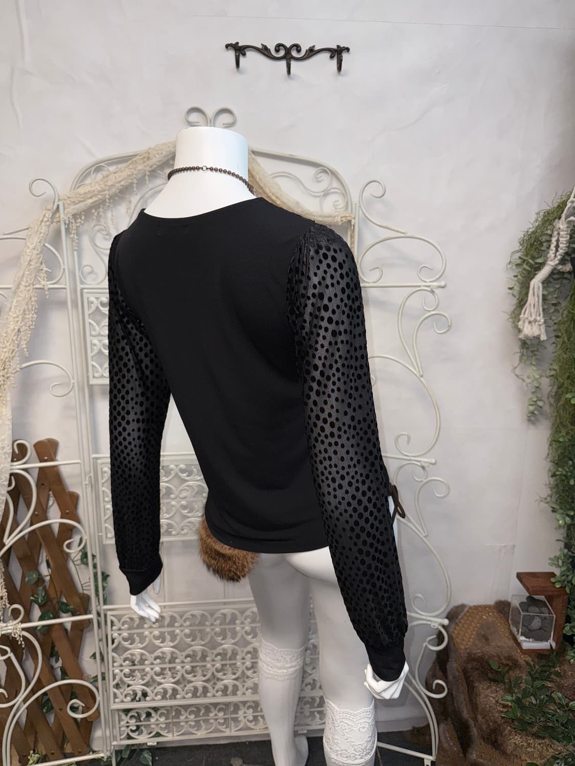 Black oriental mesh dot point sleeve bl 상품이미지6