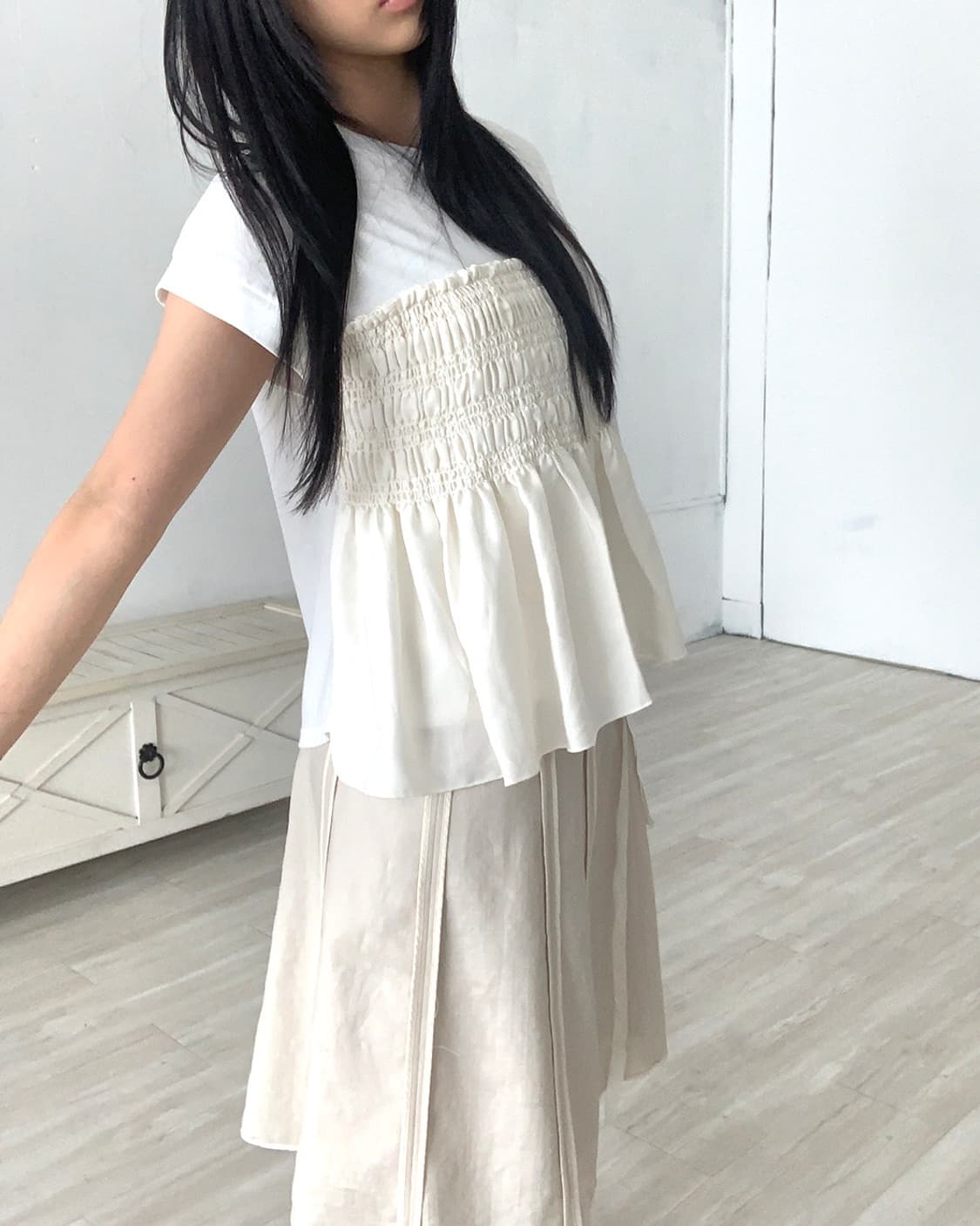 Beams Heart Ivory Pleats Point half top 상품이미지6