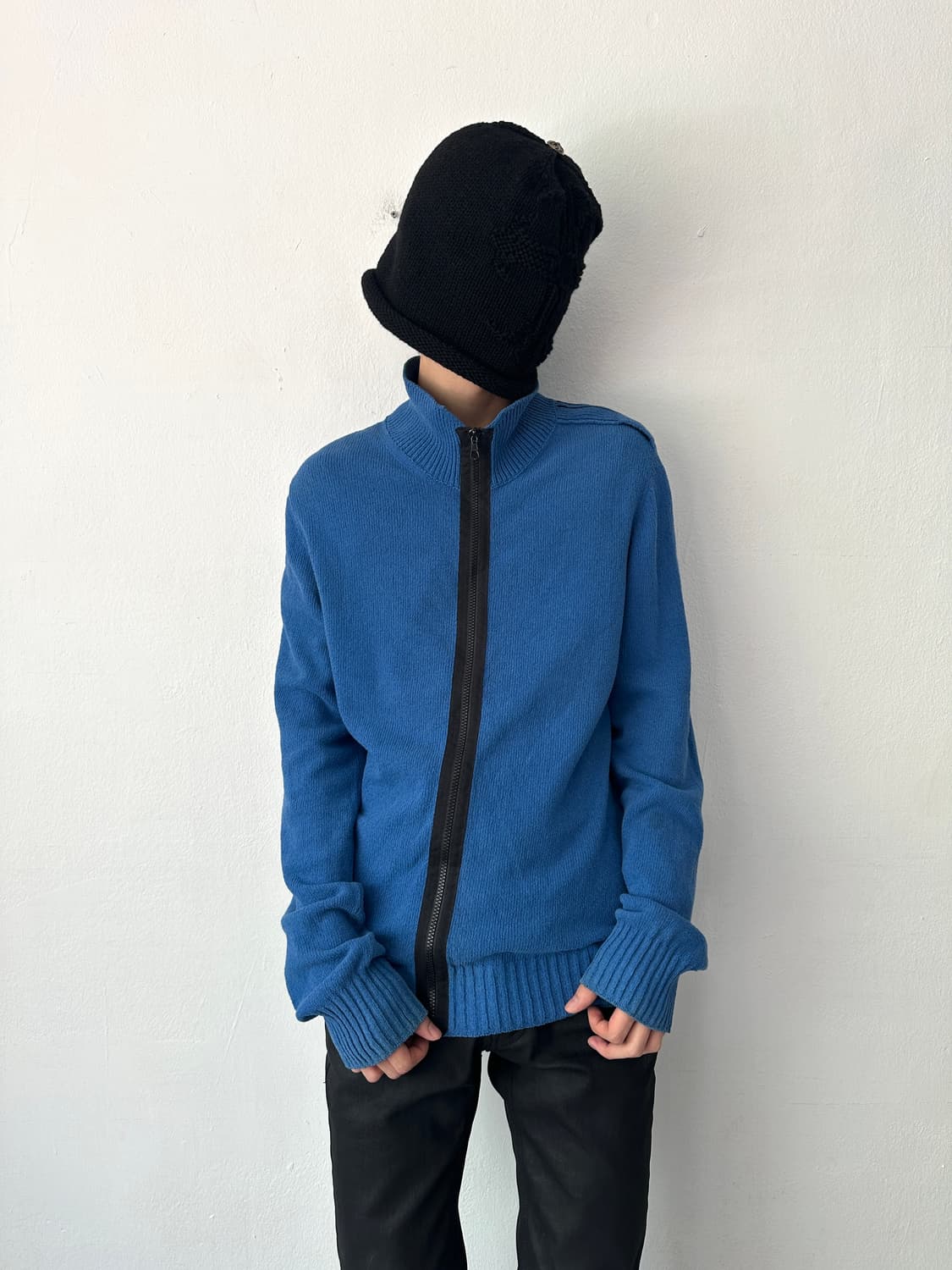 스톤아일랜드 2000s 비대칭 견장 니트집업 블루 상품이미지1