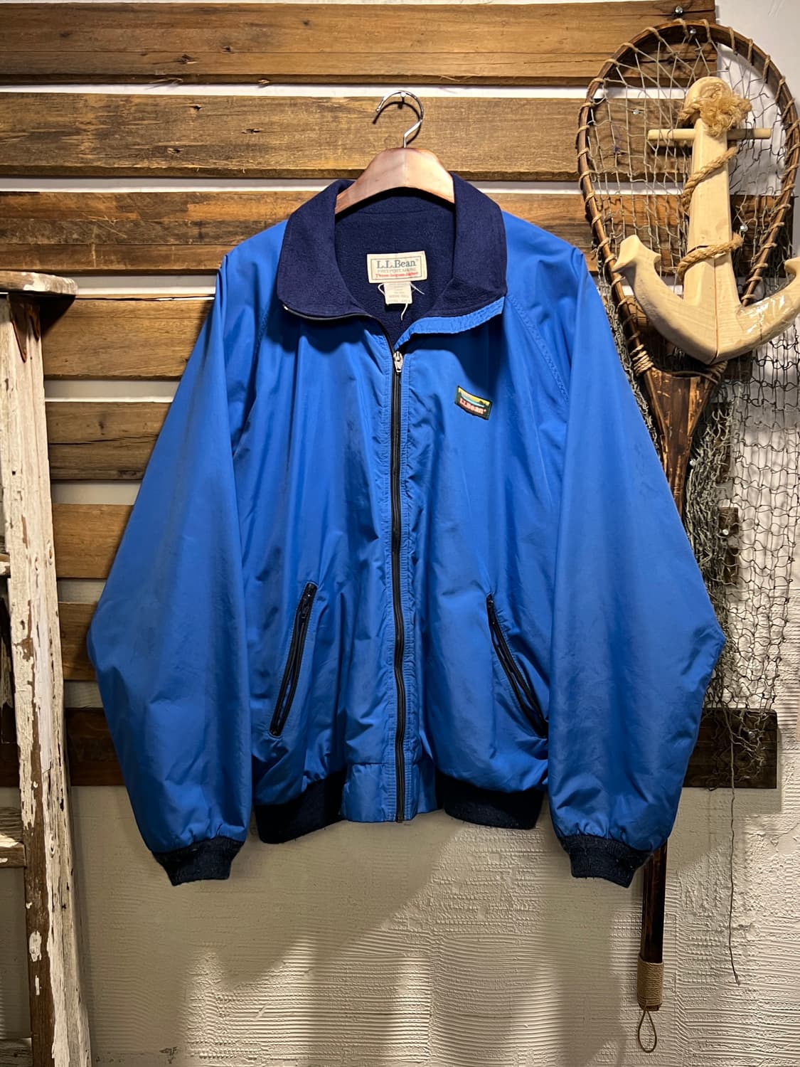 [XL]90s 엘엘빈 USA Made 플리스 라이닝 블루 나일론 웜업자켓 상품이미지1