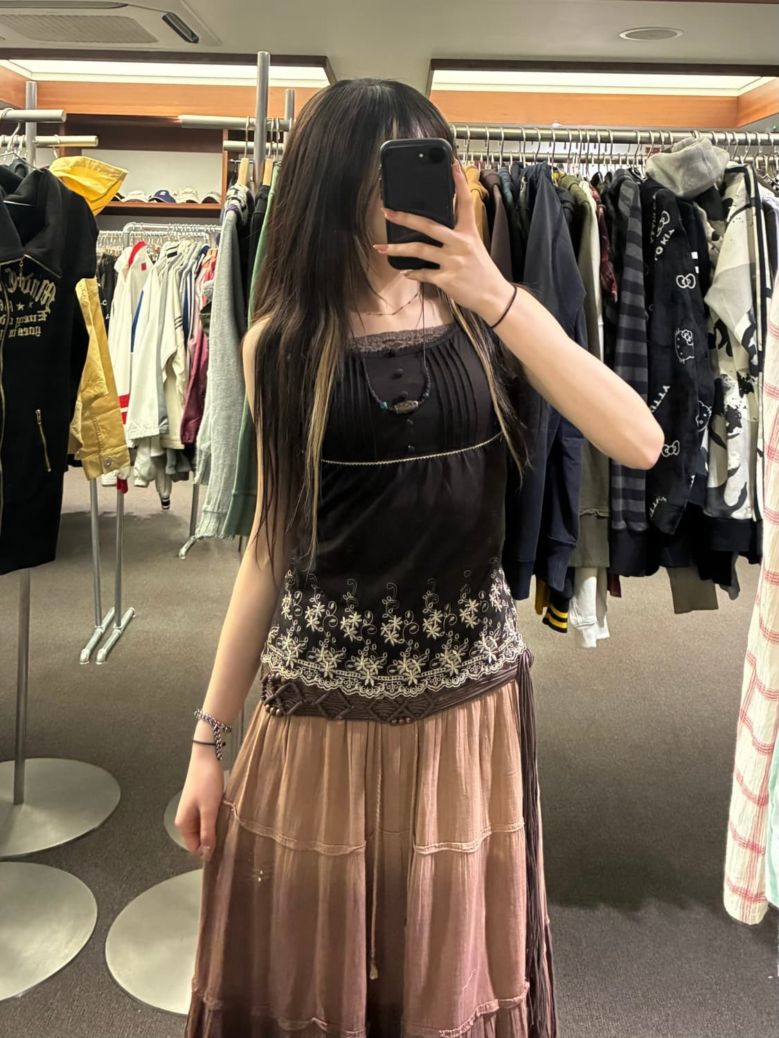 M)Japanese vintage 여성 브라운 자수 나시 상품이미지1