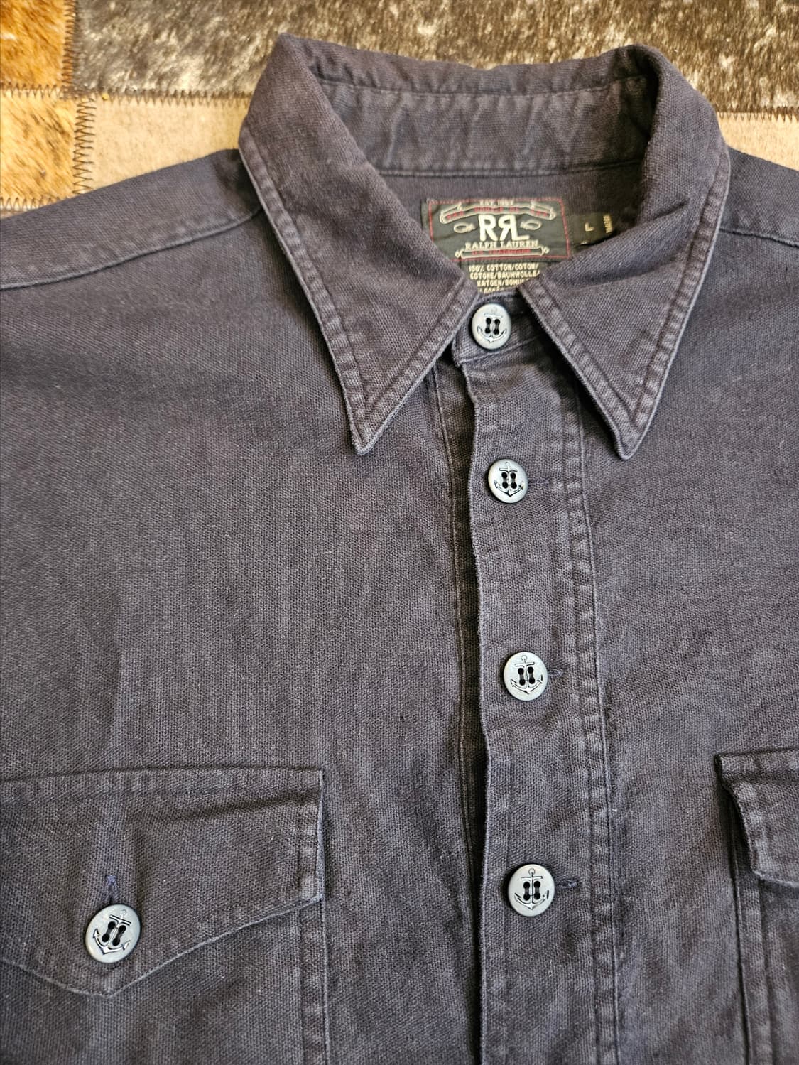 더블알엘  다크 네이비 코튼 풀오버 셔츠  상품이미지3