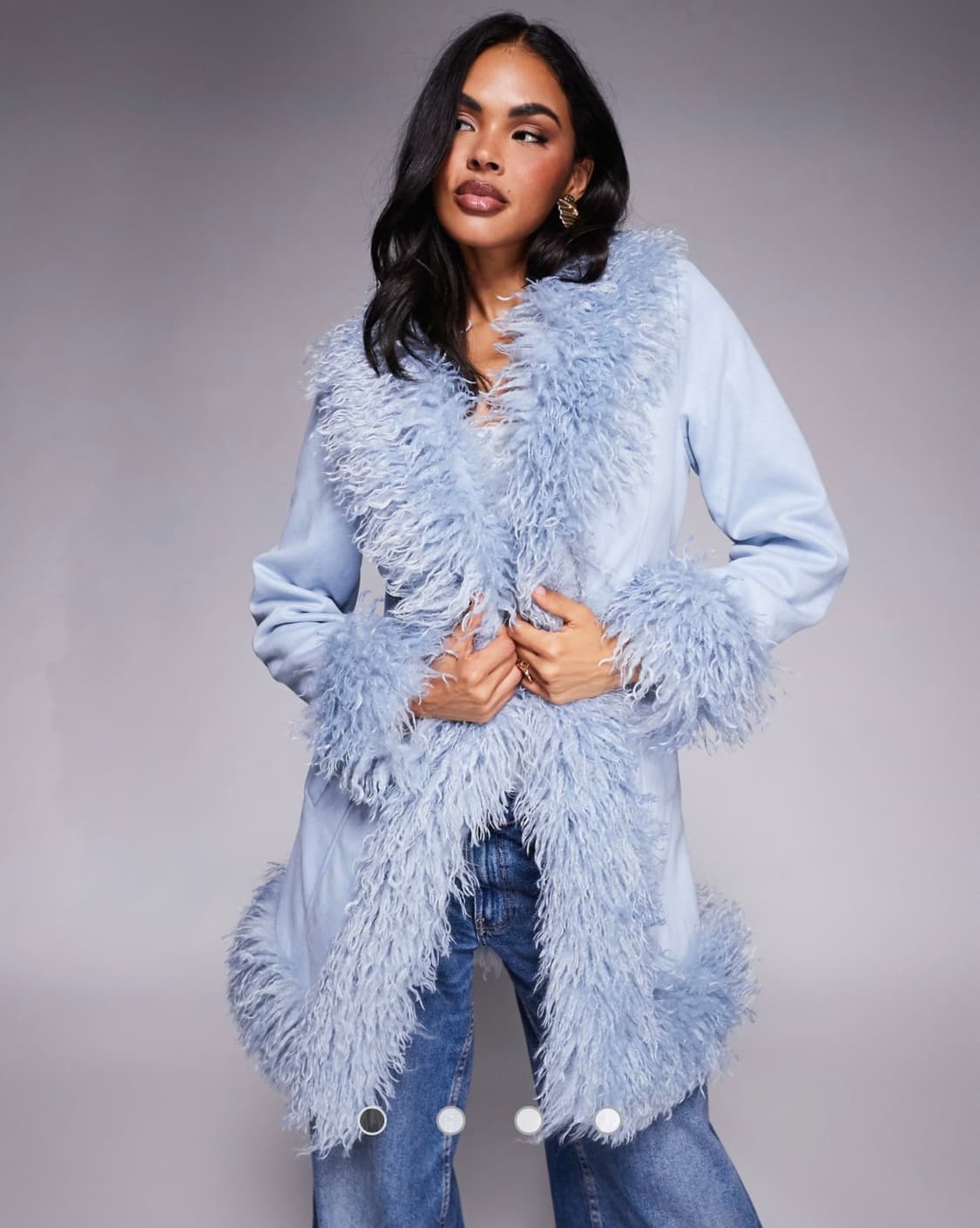 몽골리안 페이크퍼 트리밍퍼 코트 블루 상품이미지2