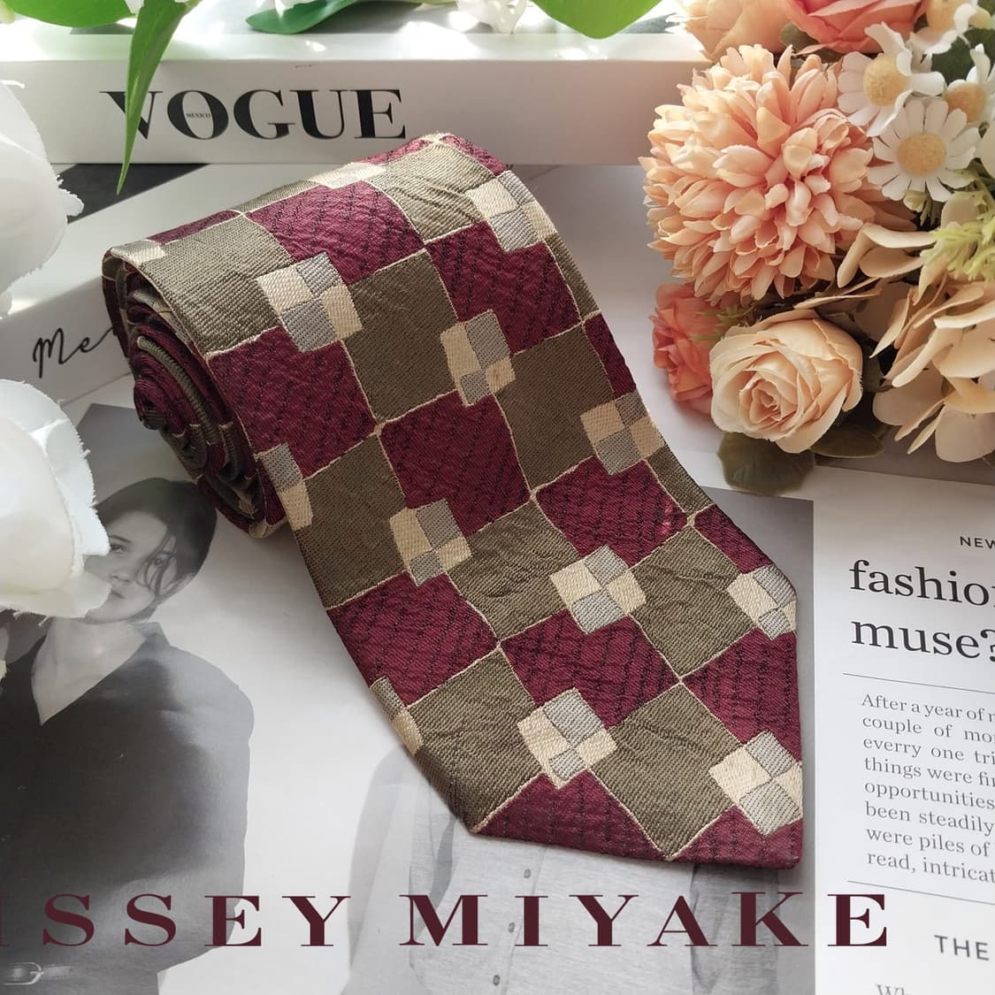 이세이 미야케 실크 브라운 기하 넥타이 9.1cm A+~A등급 K1911 상품이미지2