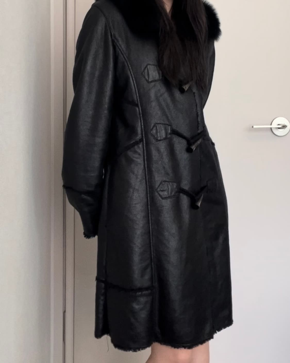 black leather fur hoodie coat 상품이미지4