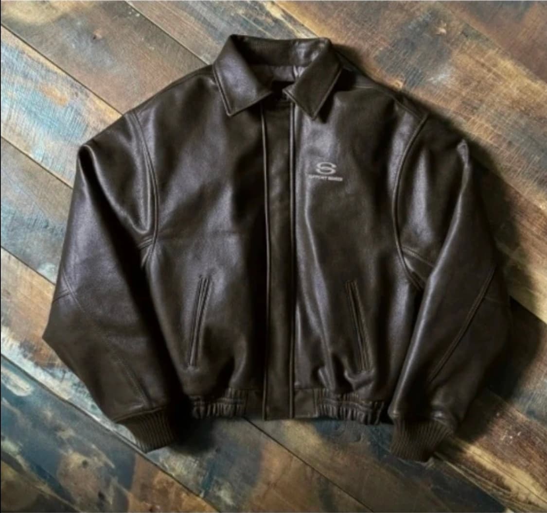 톰스벌스데이 카우하이드 택시 레더 봄버 블루종 브라운 발렌시아가 맛 상품이미지1