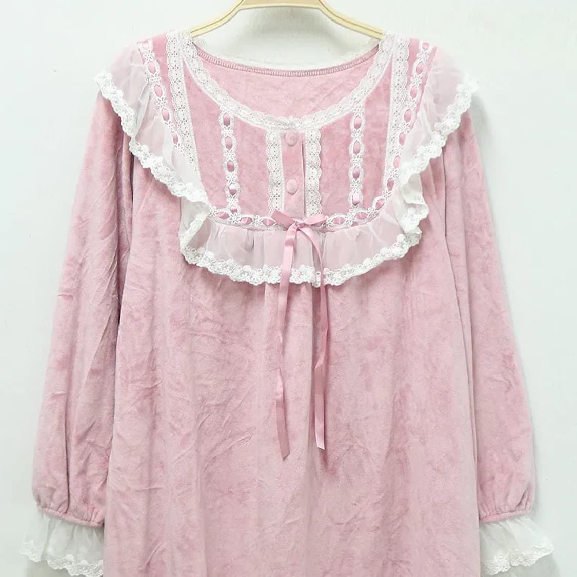 히메갸루 핑크 벨벳 레이스 홈웨어 원피스 61225 상품이미지3