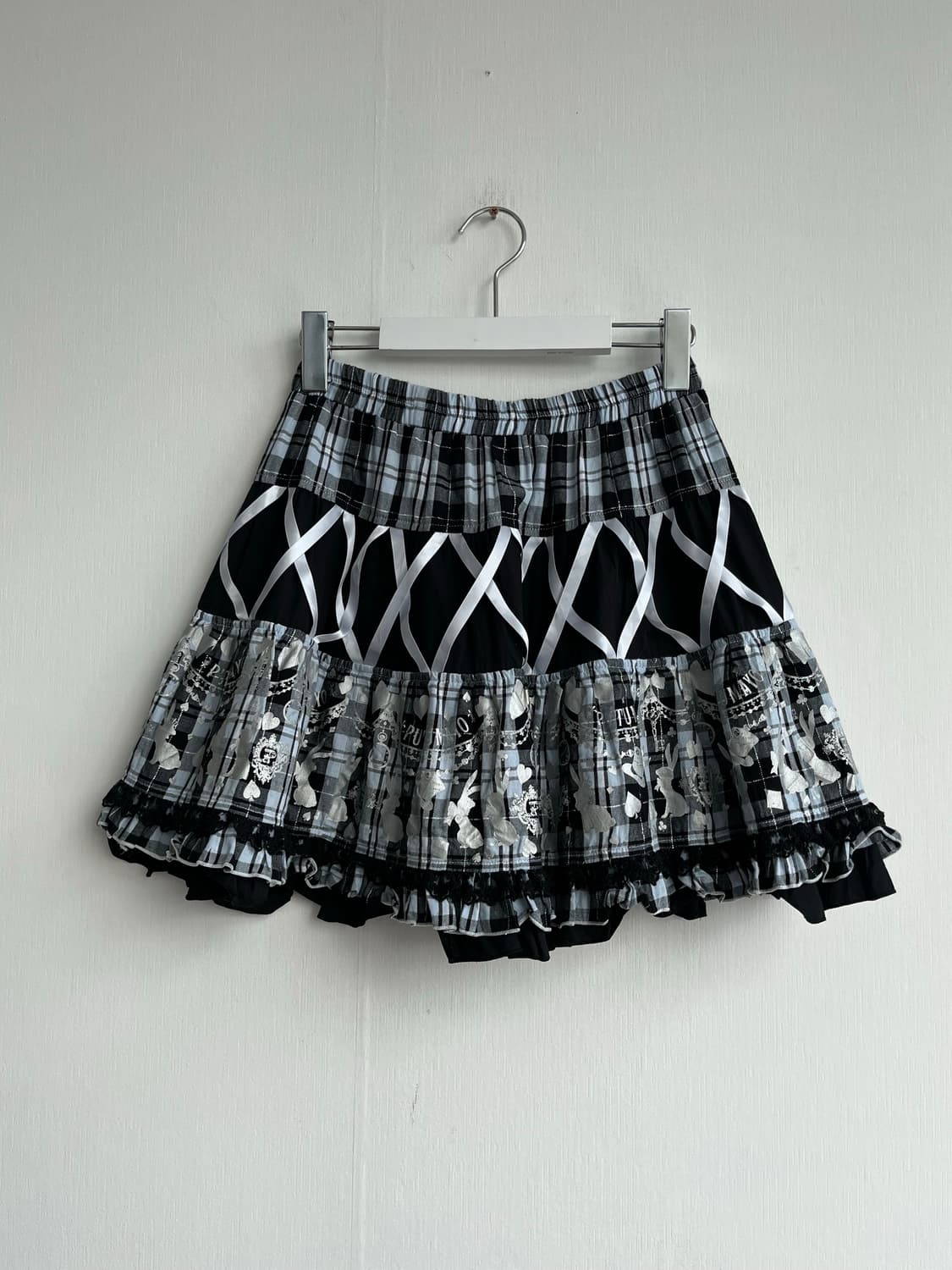  PUTUMAYO 블랙 체크 레이어드 프릴 미니 스커트 상품이미지4