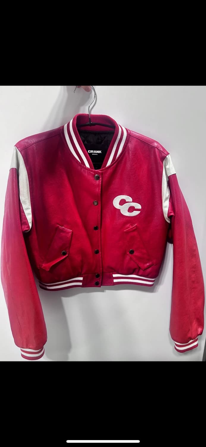 크랭크 크롭 바시티 레더 자켓  상품이미지1