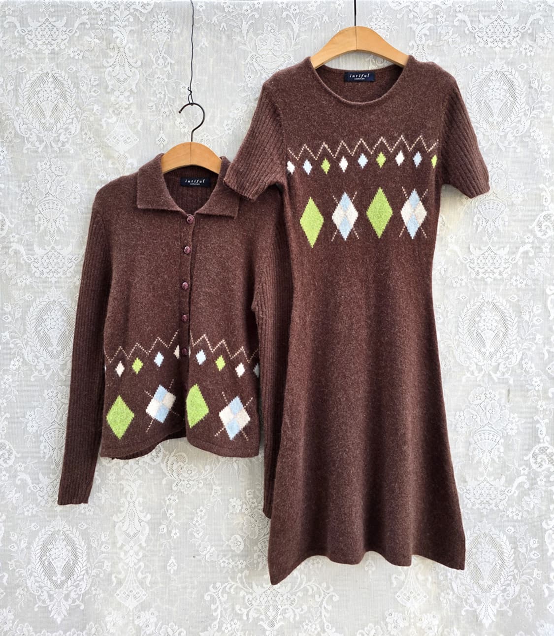 재팬브랜드 아가일 니트 투피스 상품이미지1