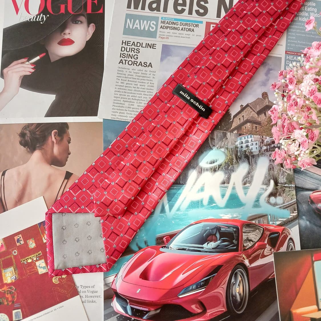 밀라숀 실크 레드 기하 패턴 넥타이 9.4cm A등급 A19300
 상품이미지6