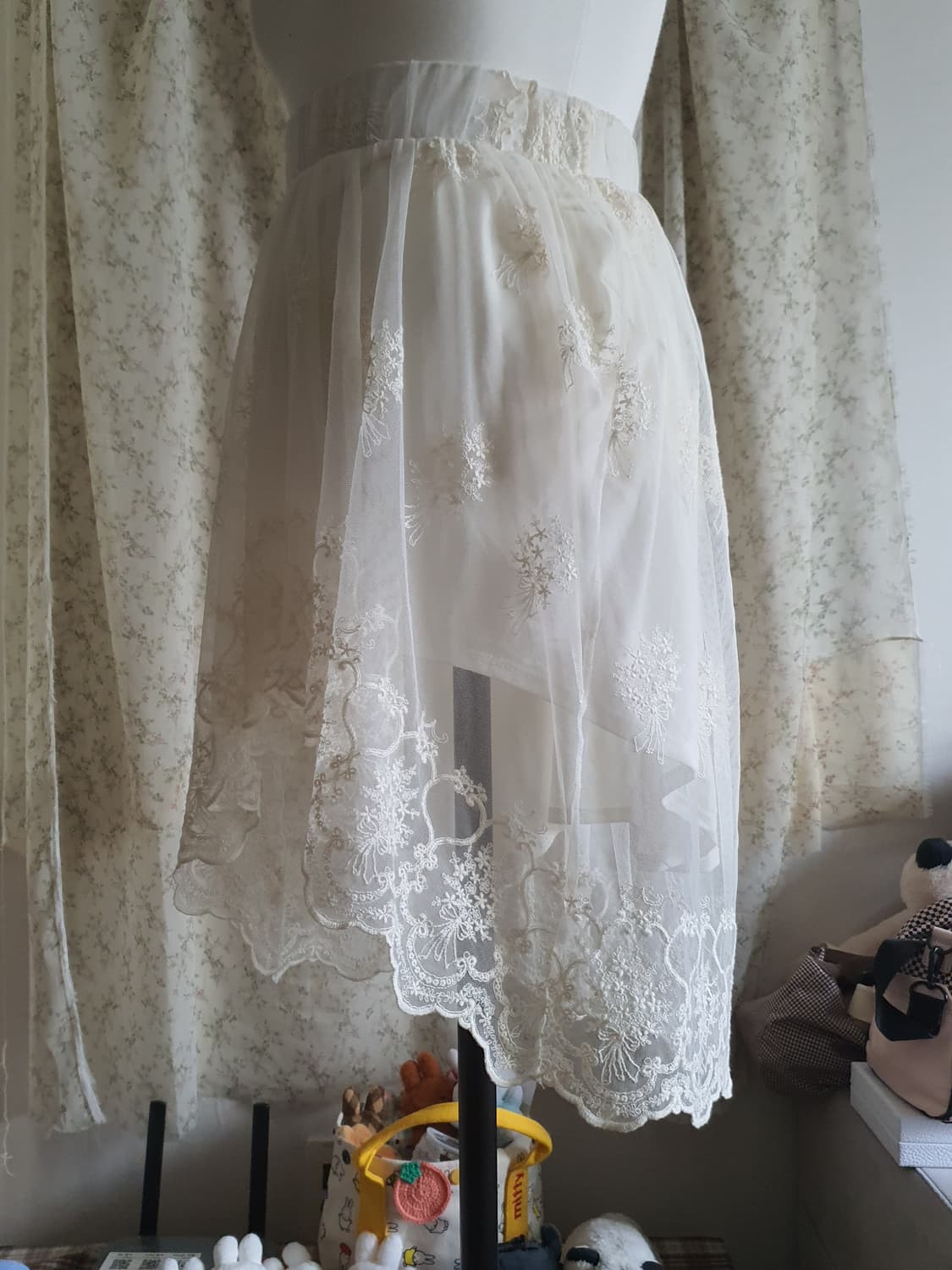 [빈티지] 레이스 튤 스커트 아이보리 언발 치마 상품이미지3