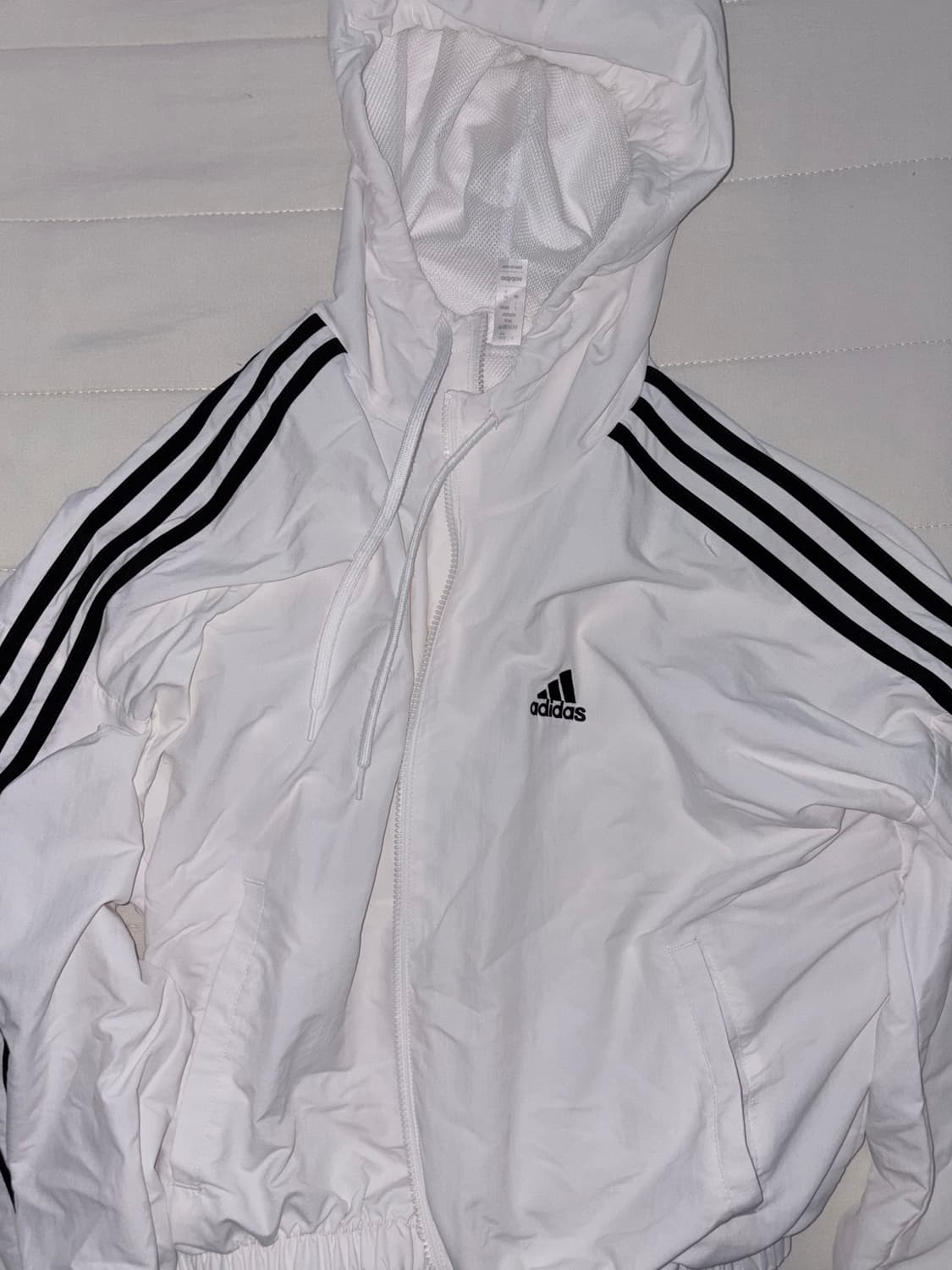 아디다스 화이트 바람막이 삼선 후드 상품이미지1