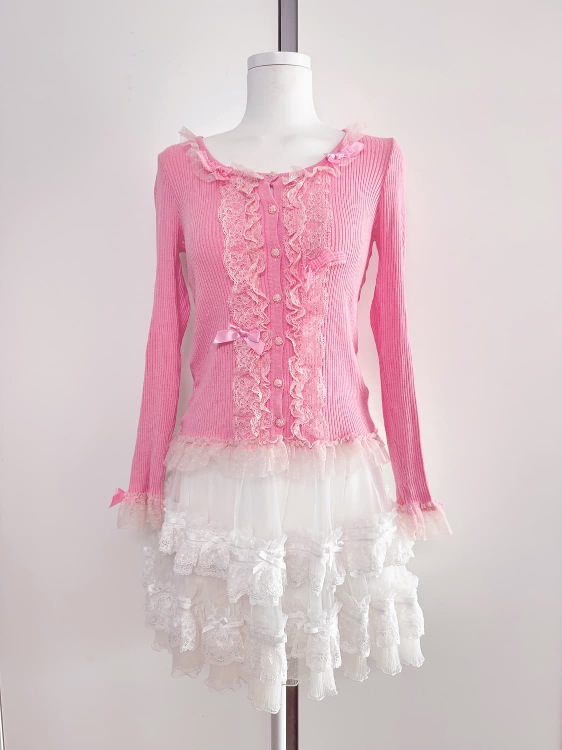 히메갸루 일브 핑크 프릴리본 가디건 앙크루즈 노에미 시허니 리즈리사 상품이미지1