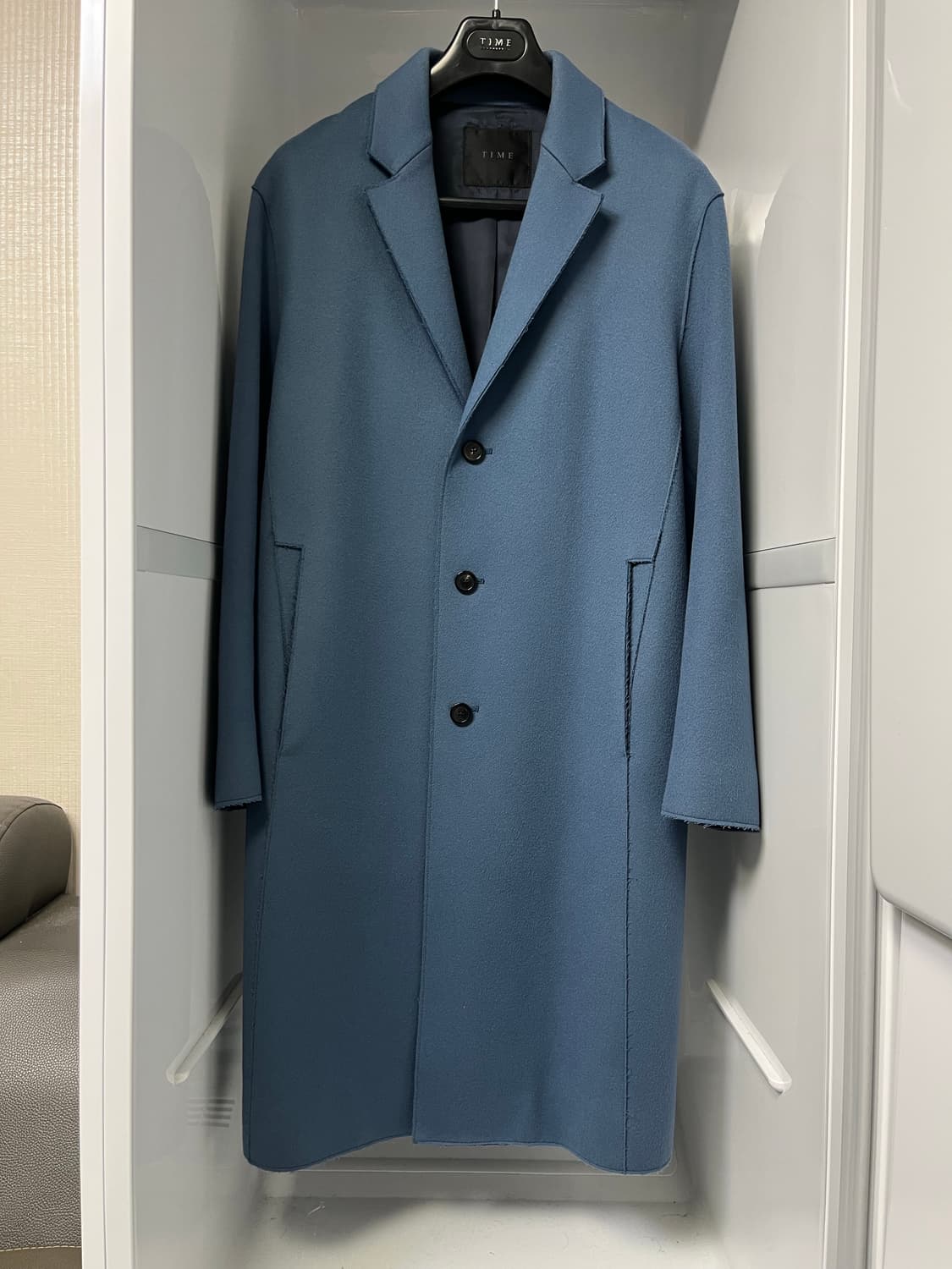 타임옴므 블루 캐시미어 세미오버핏 코트 100사이즈 상품이미지1