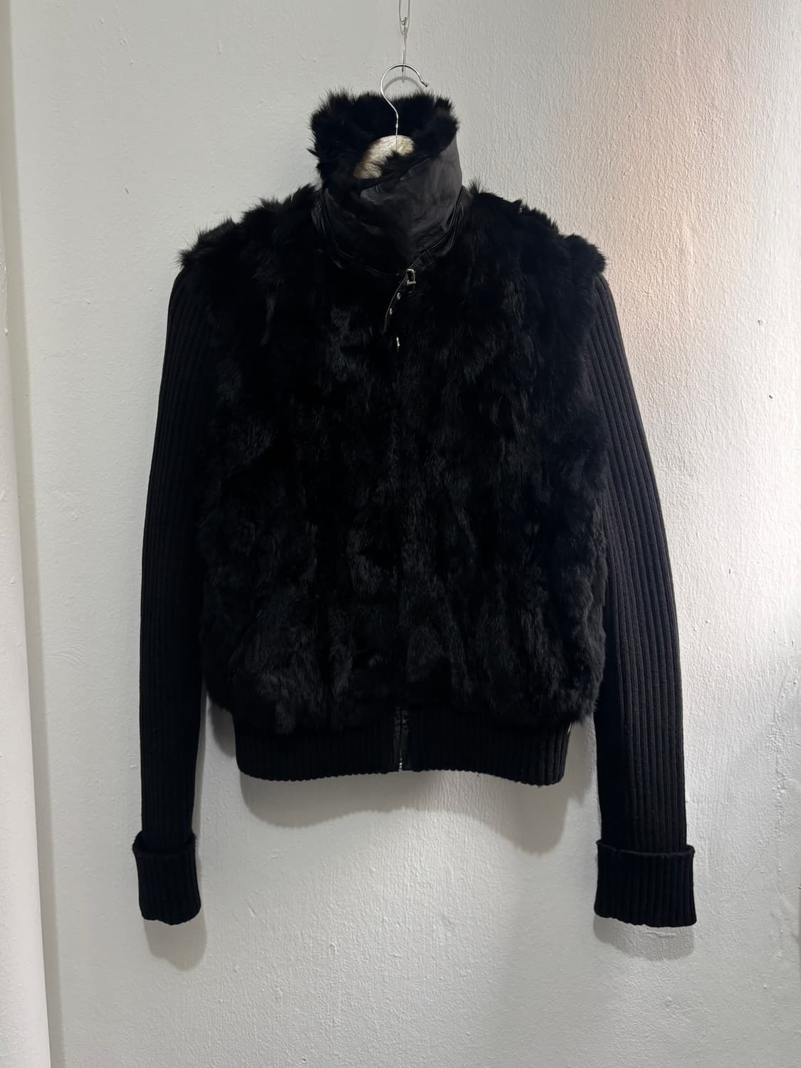 Vintage Black Fur Knit Zip-Up Jacket 상품이미지5