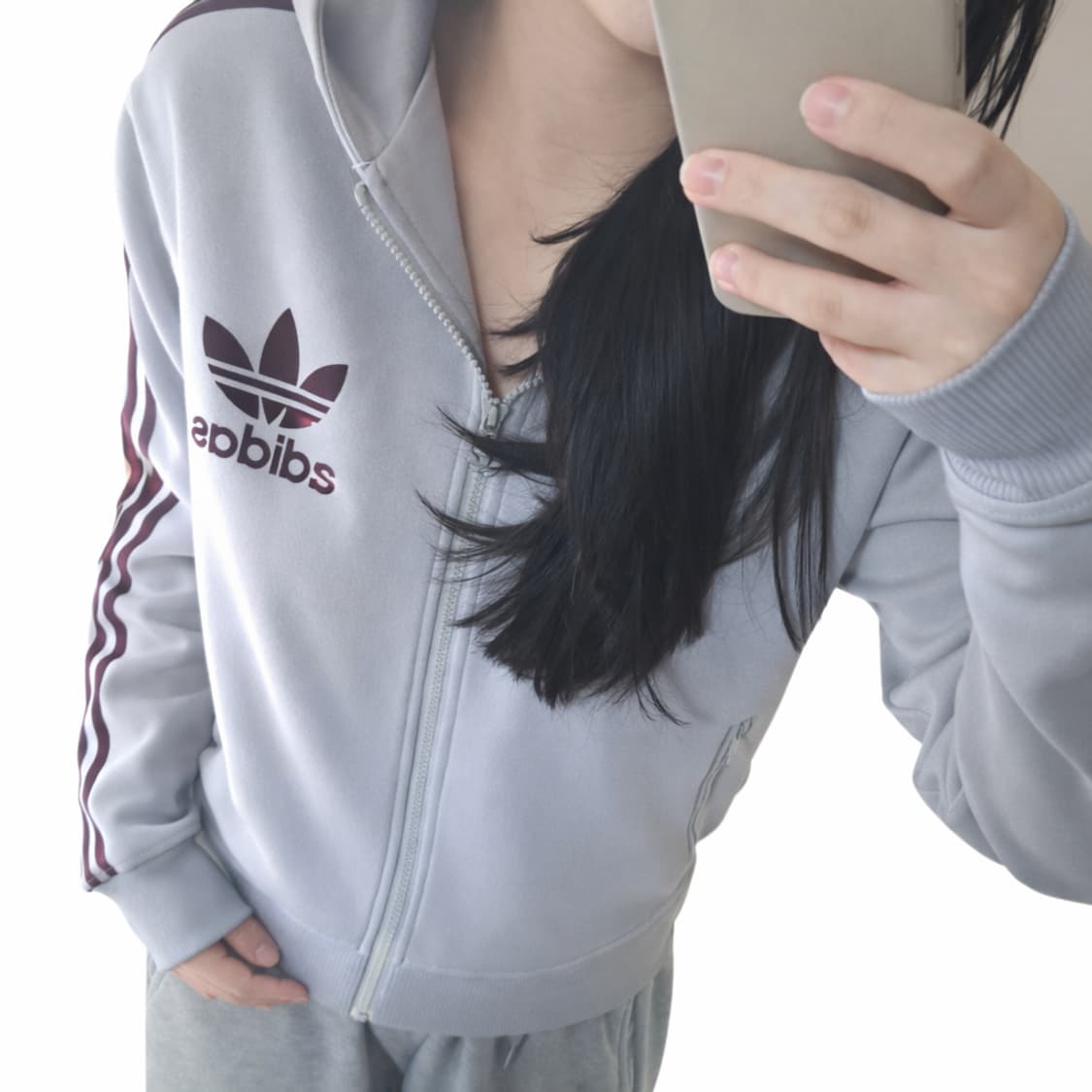 아디다스 후드 집업 그레이 버건디 상품이미지1