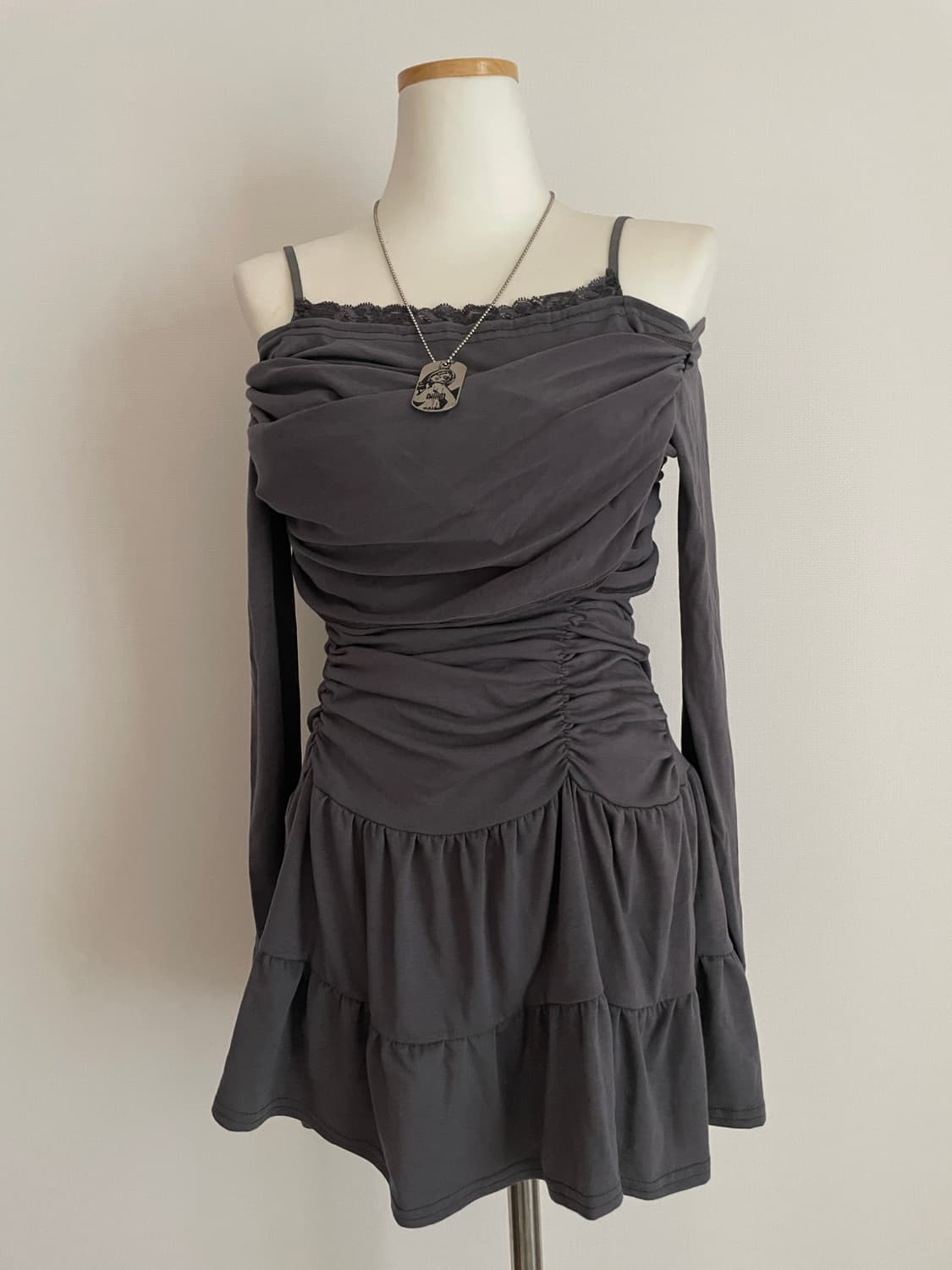 레이스 셔링 미니원피스 상품이미지1