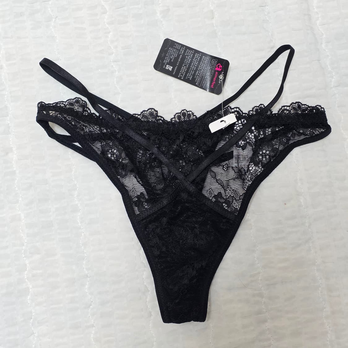에메필) 블랙 레이스 크로스 폴드 t팬티 란제리 상품이미지2