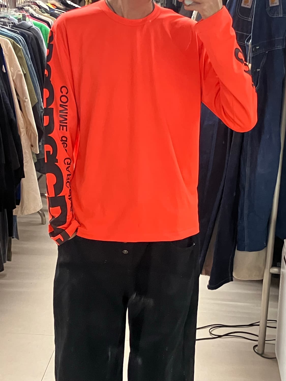 CDG 꼼데가르송 네온 로고 메쉬 롱슬리브 XL 상품이미지6