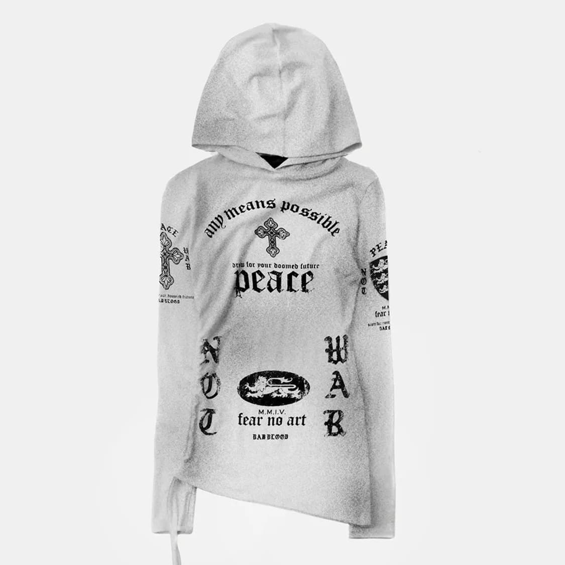 배드블러드 PEACE NOT WAR 슬림 컷아웃 후드 -화이트 상품이미지3