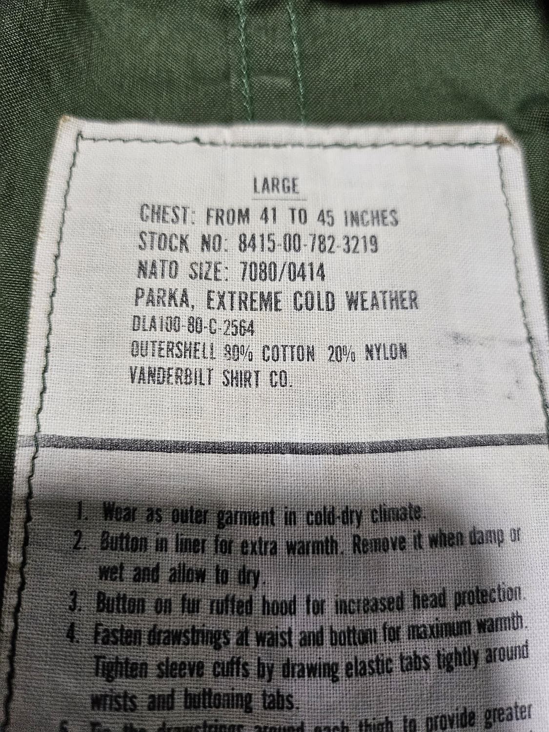 80s 미군오리지날 m65 피쉬테일 개파카 L 상품이미지3