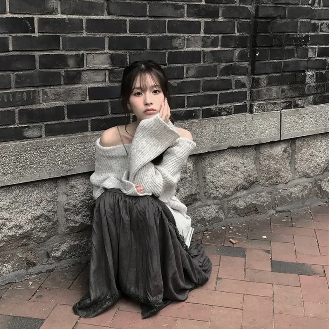 Romantic long skirt grey 상품이미지1