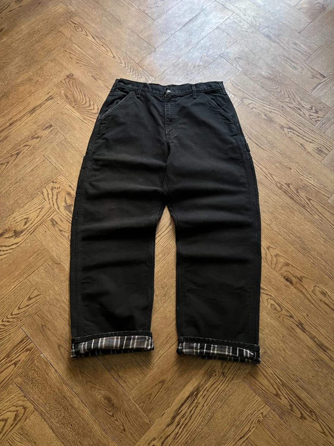 [34]칼하트 USA 체크 라이닝 블랙 카펜터 워크 팬츠 상품이미지1